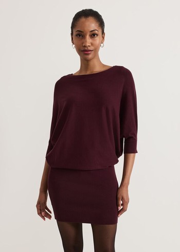 Phase Eight Becca Batwingted Dress Burgundy Canada | FKXWES-087